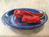 Home-grown Peppers by Sarah Luton, Painting, Oil on Board