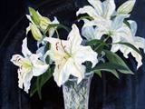 Lilies by the Fireplace by Sarah Luton, Painting, Oil on canvas